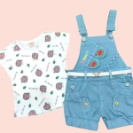 Bublee Dublee Toddler Girls' Casual Denim Overalls with Cute Embroidered Fruit Design