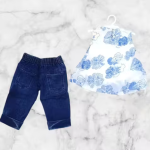 Bublee Dublee Girls  Denim Capri Pant with Printed Chiffon Top | Sleeveless Stylish Kids Outfit Set for Summer