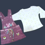 Bublee Dublee Trendy Girls Denim Style Dungaree with Inner Top and Bottom Set