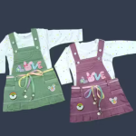 Bublee Dublee Trendy Girls Denim Style Dungaree with Inner Top and Bottom Set