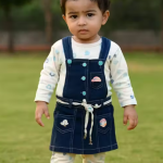 Bublee Dublee Girls Stylish Printed Top & Pant With Denim Dungaree Set