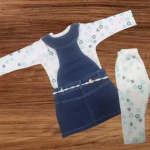 Bublee Dublee Girls Stylish Printed Top & Pant With Denim Dungaree Set