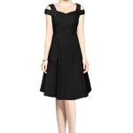 Elegant Off-Shoulder Sweetheart Neck A-Line Dress – Black