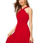 Scarlet Elegance Halter Skater Dress