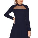 Maroon Solid Mock Neck Long Sleeves A-Line Dress