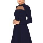 Maroon Solid Mock Neck Long Sleeves A-Line Dress