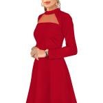Maroon Solid Mock Neck Long Sleeves A-Line Dress