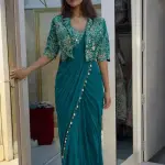 D 26 Teal Green Mirror Work Saree