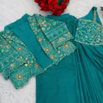 D 26 Teal Green Mirror Work Saree