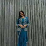 D 60 💙 Teal Blue Saree with Embroidered Jacket