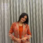 D 55 🧡 Rust Orange Saree with Heavy Embroidery Jacket