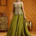 D 76 ✨ Elegant Olive Green Embroidered Palazzo Set ✨