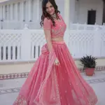 D 37 🌸 Elegant Pink Embroidered Lehenga Choli Set 🌸