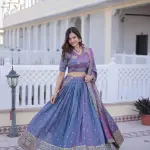 D 67 💜 Royal Lavender & Blue Embroidered Lehenga Set 💜