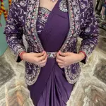 D 49 ✨ Designer Purple Drape Saree with Embroidered Jacket Set ✨💜 Purple (Royal Plum)