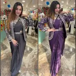 D 49 ✨ Designer Purple Drape Saree with Embroidered Jacket Set ✨💜 Purple (Royal Plum)