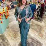 D 49 ✨ Designer Purple Drape Saree with Embroidered Jacket Set ✨💜 Purple (Royal Plum)