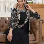 D 90🖤 Elegant Black Indo-Western Saree Set 🖤