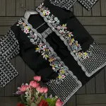 D 90🖤 Elegant Black Indo-Western Saree Set 🖤