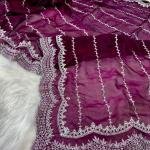 Hot Pink Satin Georgette Party Saree with Handcrafted Stone Embellishments & Blouse Piece