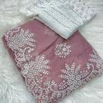 Elegant Mauve Silk Saree with Hand Embroidery & Pearl Handwork | Designer Embroidered Blouse Piece