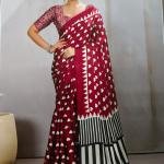 Pure Handcrafted Ajrakh Modal Silk Saree in Emerald Green with Magenta Pallu