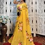 Hand-Painted Baby Pink Mul Cotton Saree with Multicolor Floral Artwork