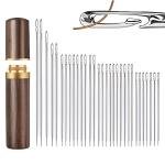 30-Piece Self-Threading Quilting Needle Set with Wooden Storage Case