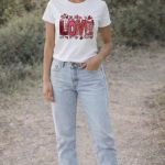 LOVE Printed White Cotton T-Shirt for Women