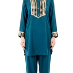 Women Solid Kurta Pant Set with Embellished Yoke | Elegant Ethnic Wear