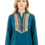 Women Solid Kurta Pant Set with Embellished Yoke | Elegant Ethnic Wear