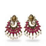 Traditional Ganesh Design Pink Stone Pearl Dangler Earrings for Women & Girls