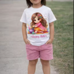 Kids Girl Printed White Cotton T-Shirt