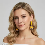 Traditional Yellow Enamel Jhumka Earrings for Women & Girls