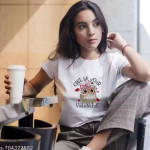 Women White Cotton Valentine Printed T-Shirt