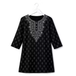 Women Black Rayon Embroidered Straight Kurti