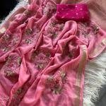 Pure chinnon Viscose Chex multi embroidery Sequence Saree With  viscose Buti blouse