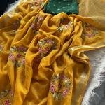 Pure chinnon Viscose Chex multi embroidery Sequence Saree With  viscose Buti blouse