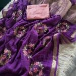 Pure chinnon Viscose Chex multi embroidery Sequence Saree With  viscose Buti blouse