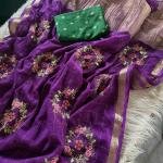 Pure chinnon Viscose Chex multi embroidery Sequence Saree With  viscose Buti blouse