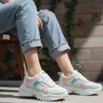 Women’s Chunky Sneakers | Stylish Casual Sports Shoes for Girls | White & Blue Lace-Up Walking Shoes with Lightweight Comfort Sole for Daily Use & College Use