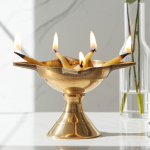 Brass Table Decor Oil Lamp Deepak 4 Wicks  - Puja Deepak for Home Temple