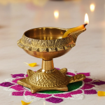 Brass Table Decor Oil Lamp Deepak On Tortoise 6 Pcs.  - Artistic Brass Diya for Home Temple