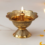 Brass Table Decor Oil Lamp Deepak  - Antique Finish Puja Deepak