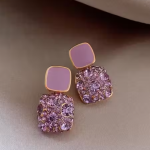 💜 Korean Style Purple Square Crystal Earrings