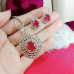 Silver Plated Luxury American Diamond Heart Crystal Pendant & Earrings Combo