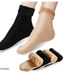 letz shoope Warm Winter/Snow Fleece Soft fur Thermal socks-pack of 4pair (2pair skin & 2 apair Black) (2)