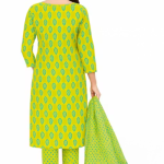 Women kurta set with dupatta | Lime green kurta | Printed ethnic set