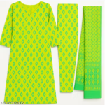 Women kurta set with dupatta | Lime green kurta | Printed ethnic set