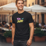 Elegant Sleek Round Neck Tom & Jerry Print Solid Coloured Men's T-Shirt (Pure Cotton)